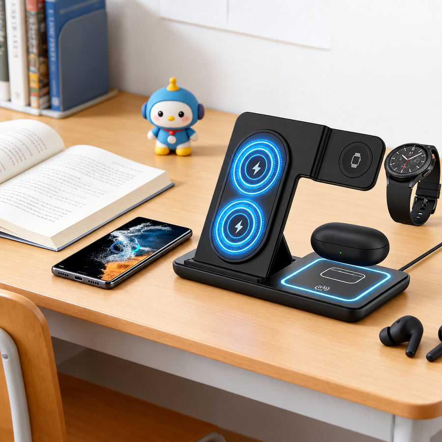 3 In 1 Foldable Wireless Charger Stand LED Fast Charging Station for Samsung S25 S24 S23 Galaxy Watch 2-8 Active Buds Pro