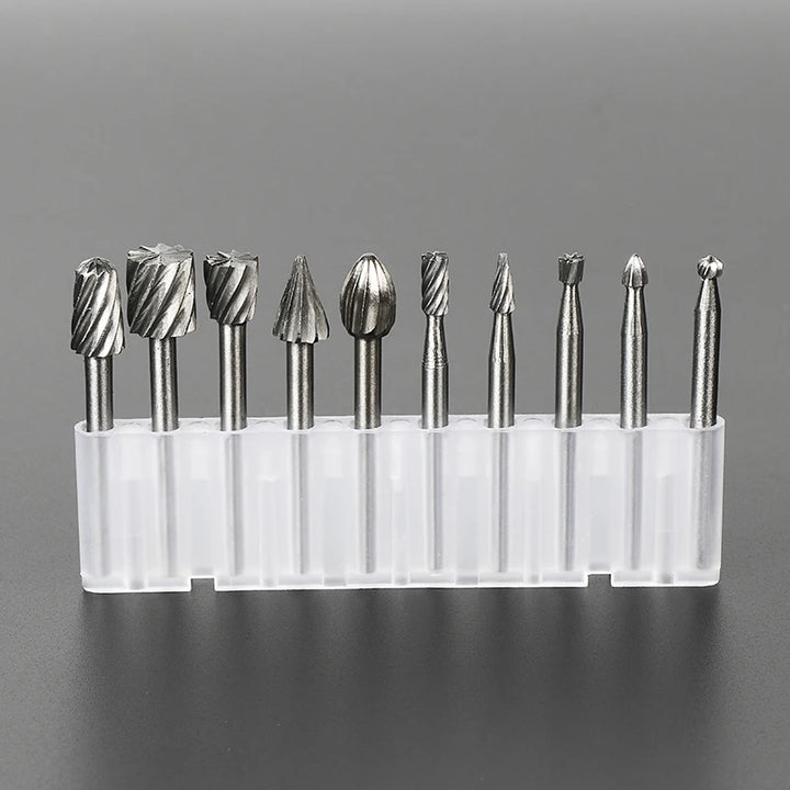 10PCS/Set HSS Rotary Burr Mill Cutter Routing Router Bit  Mini Drill Rotary Tool Accessories Woodworking Metalworking With Box