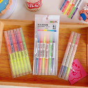 3/6Pcs/Set Double Head Fluorescent Highlighter Pen Markers Pastel Drawing Pen for Student School Office Supplies Cute Stationery