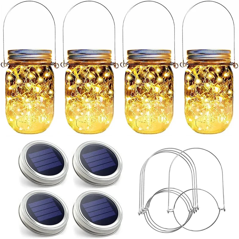 Solar Mason Jar Lights 20 LED Waterproof Fairy Firefly Jar Lid with Handles Lights For Patio Garden Wedding Decoration（No Jars）