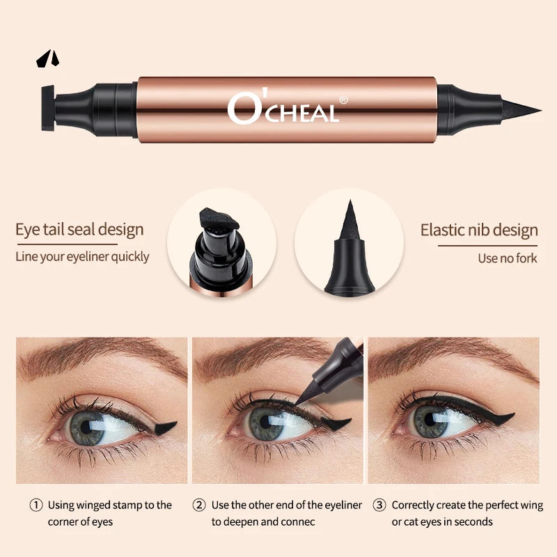 O'CHEAL Eyeliner Stamp Black Liquid Eyeliner Pen Waterproof Fast Dry Dual Head Eye Liner Pencil Make-up for Women Cosmetics Tool