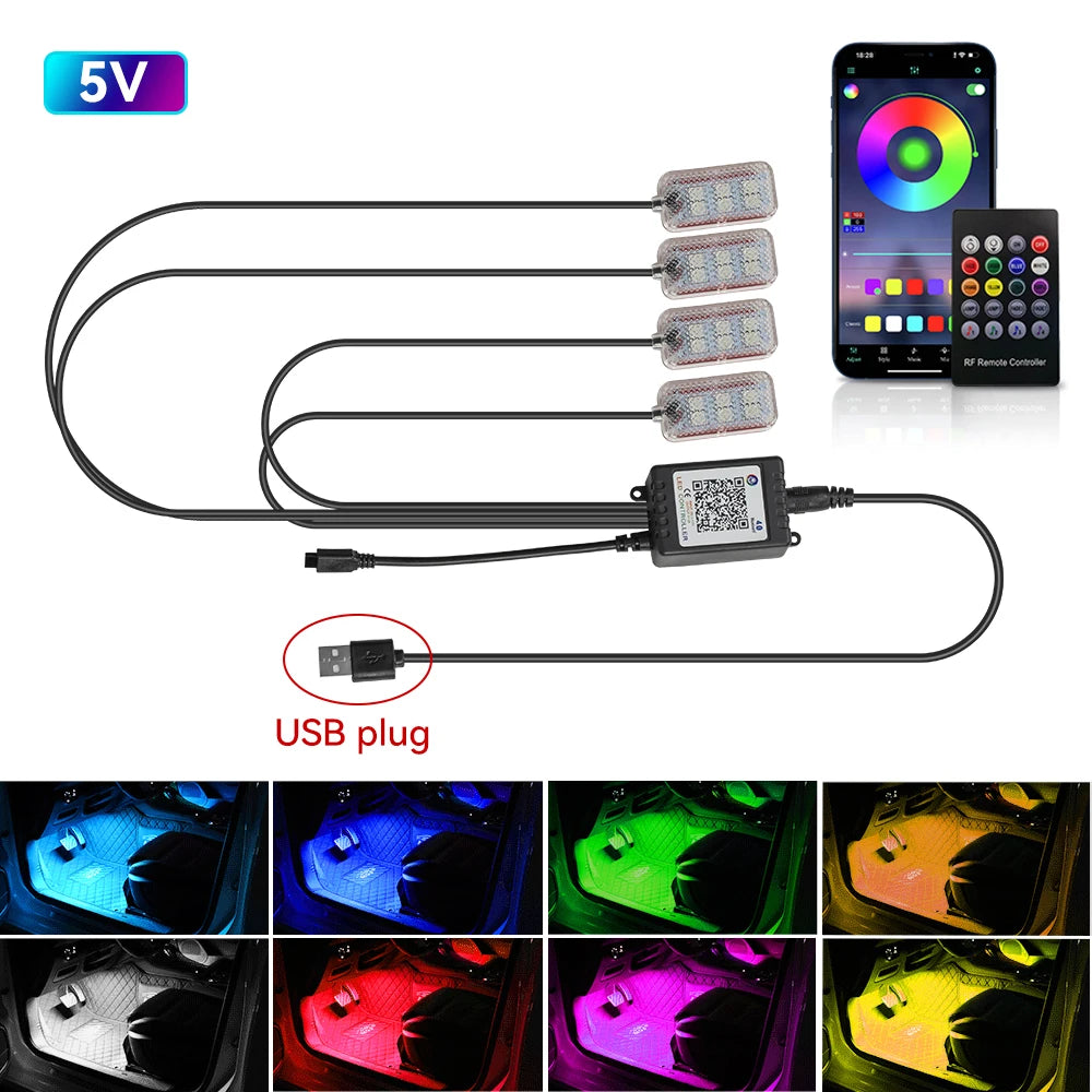 Footwell RGB interior LED light strips for cars, view 12