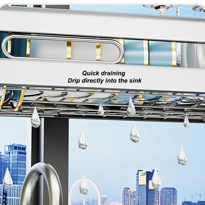 Kitchen Storage Rack Countertop Sink Shelf Bowl Draining Rack Multifunctional Dish Cutlery Knife Spoon Sink Rack Set Organizer