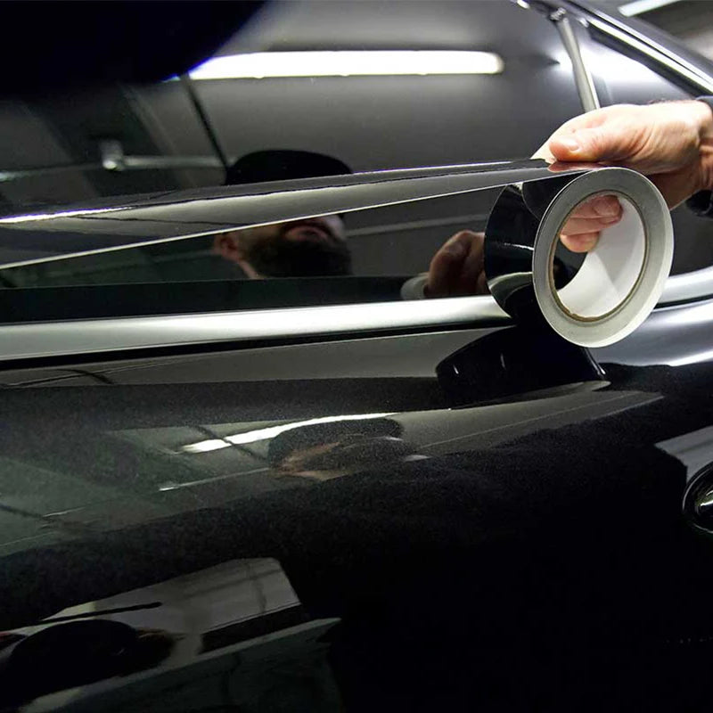 Glossy black chrome delete vinyl tape roll, view 5