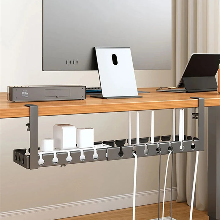 Under Table Storage Rack No Punching Metal Cable Management Tray Home Office Desk Wire Organizer Retractable Power Strip Storage