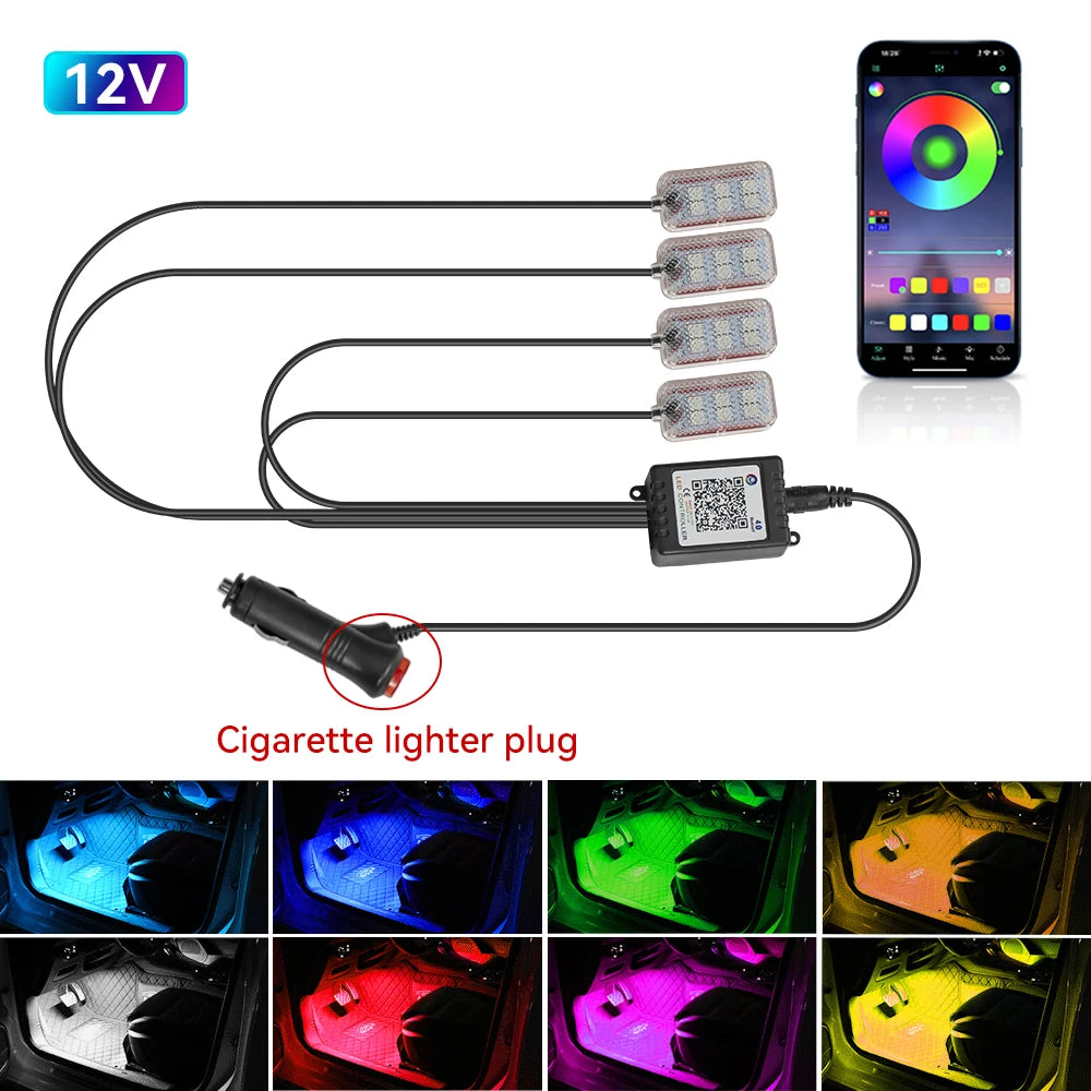Footwell RGB interior LED light strips for cars, view 7