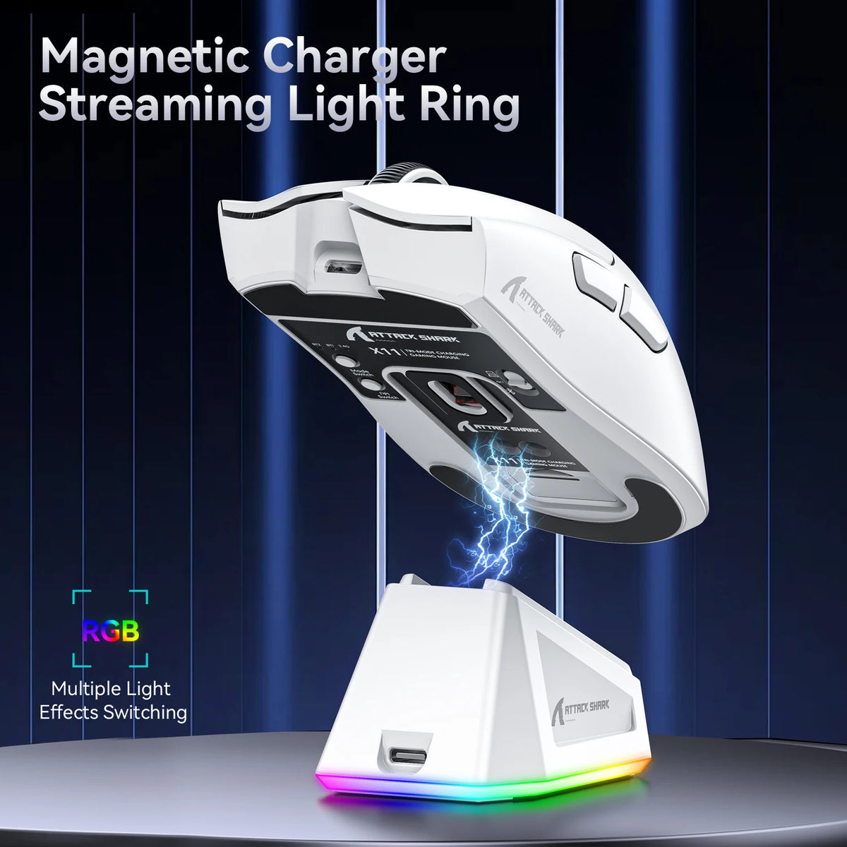 ATTACK SHARK X11 Rechargeable Gaming Mouse, PAW3311 Sensor, 800-22000 DPI, Wired 2.4GHz Bluetooth, Magnetic Charging Dock