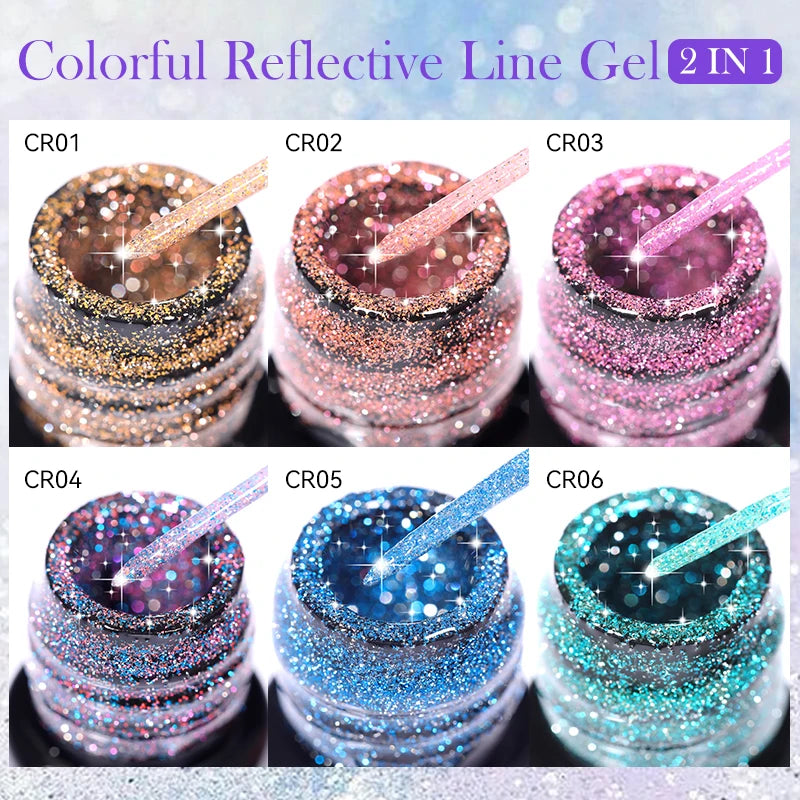 LILYCUTE 5ml Reflective Glitter Liner Gel Nail Polish Superflash Colorful Sparkling Graffiti Painting Stripe Pull Line Nail Gel