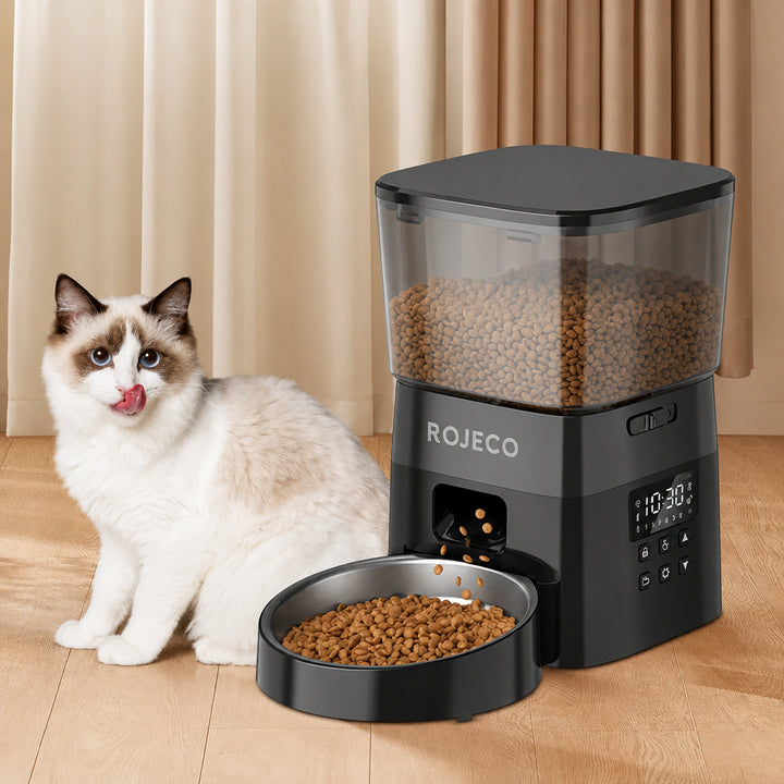 ROJECO Automatic Pet Feeder Button Version Auto Cat Food Dispenser Accessories Smart Control Pet Feeder For Cats Dog Dry Food