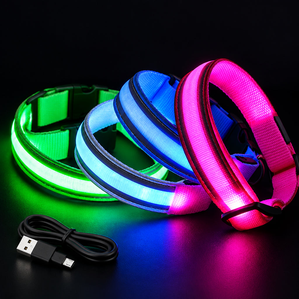 USB Rechargeable/Button Battery Dog Collar Light Luminous Flashing Glowing Nylon Reflective LED Dog Collar Night Safety For Cats