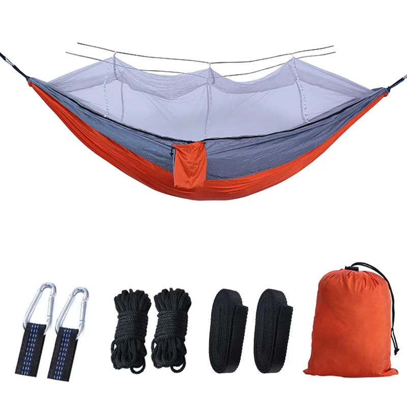 Lightweight Portable Outdoor Camping Hammock with Mosquito Net High Strength Parachute Fabric Hanging Bed Hunting Sleeping Swing