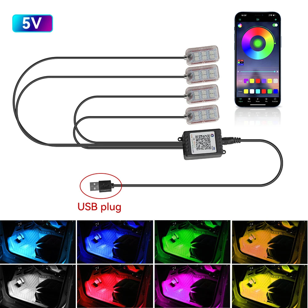 Footwell RGB interior LED light strips for cars, view 11