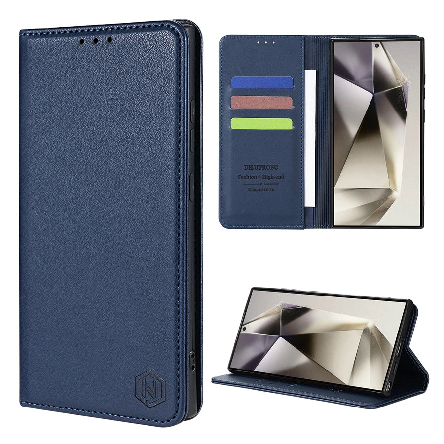Wallet Skin Friendly Card Slot Magnetic Flip Leather Case For Samsung Galaxy S25 Edge S24 FE S23 Ultra S22 S21 S20 S10Plus Cover