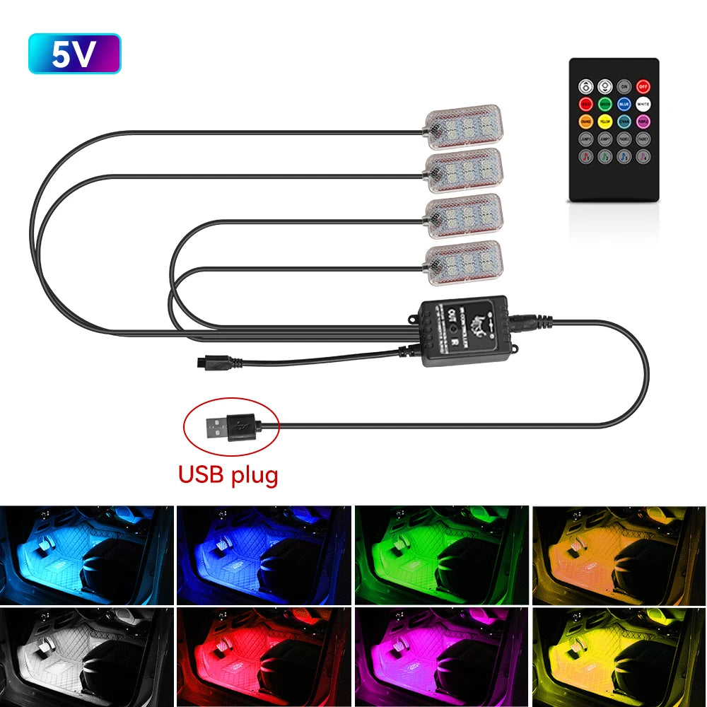 Footwell RGB interior LED light strips for cars, view 10