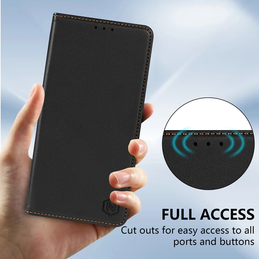 Wallet Skin Friendly Card Slot Magnetic Flip Leather Case For Samsung Galaxy S25 Edge S24 FE S23 Ultra S22 S21 S20 S10Plus Cover