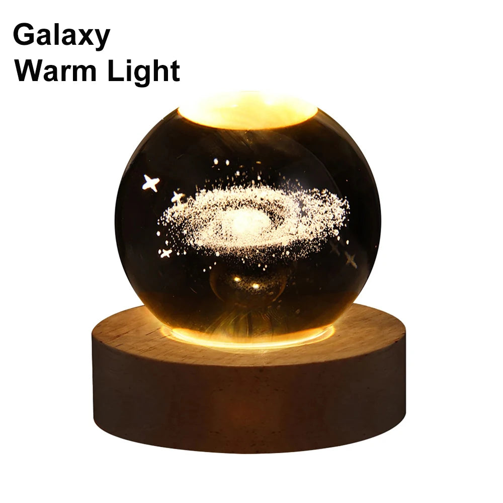GGbingo 6cm Bedside RGB Lamp Solar Theme Cosmos Series Crystal Ball Night Lights Milky Way Moon for Desk Creative Gift