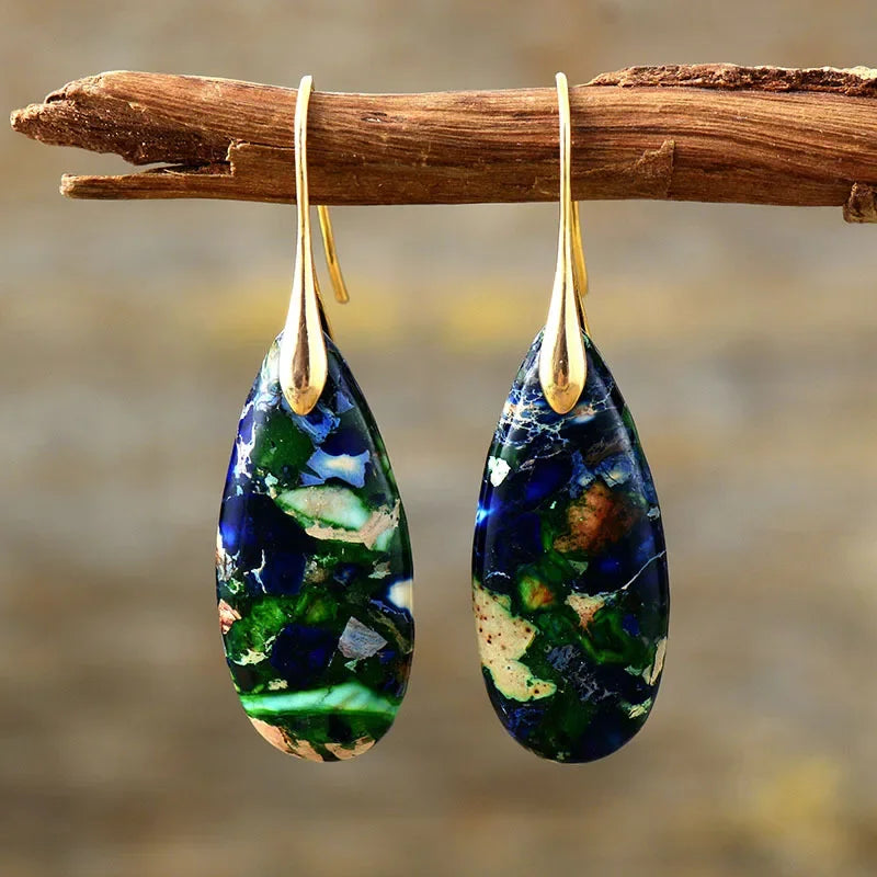Bohemian Emperor Stone Geometric Pendant Earring Popular Natural Stone Jewelry Earrings for Women Luxury Boho Original earring