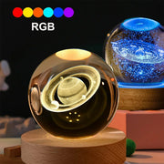 GGbingo 6cm Bedside RGB Lamp Solar Theme Cosmos Series Crystal Ball Night Lights Milky Way Moon for Desk Creative Gift