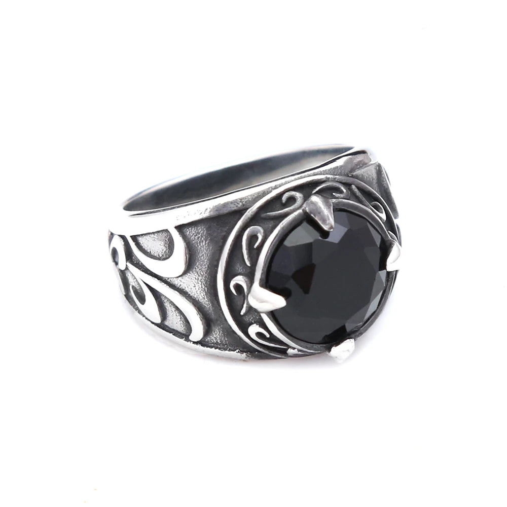 Gothic Vintage Dragon Claw Ring Punk Hip Hop Stainless Steel Black Stone Rings For Men Women Fashion Party Jewelry Accessories