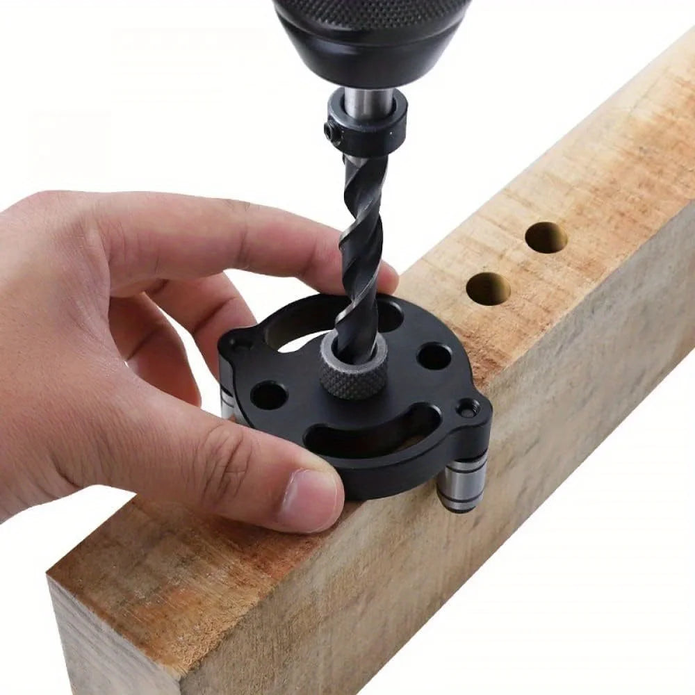 Self‑Centering Dowel Jig, Handheld Straight‑Hole Drill Guide Locator, Wood Panel Punching Tool for Woodworking Furniture Joints