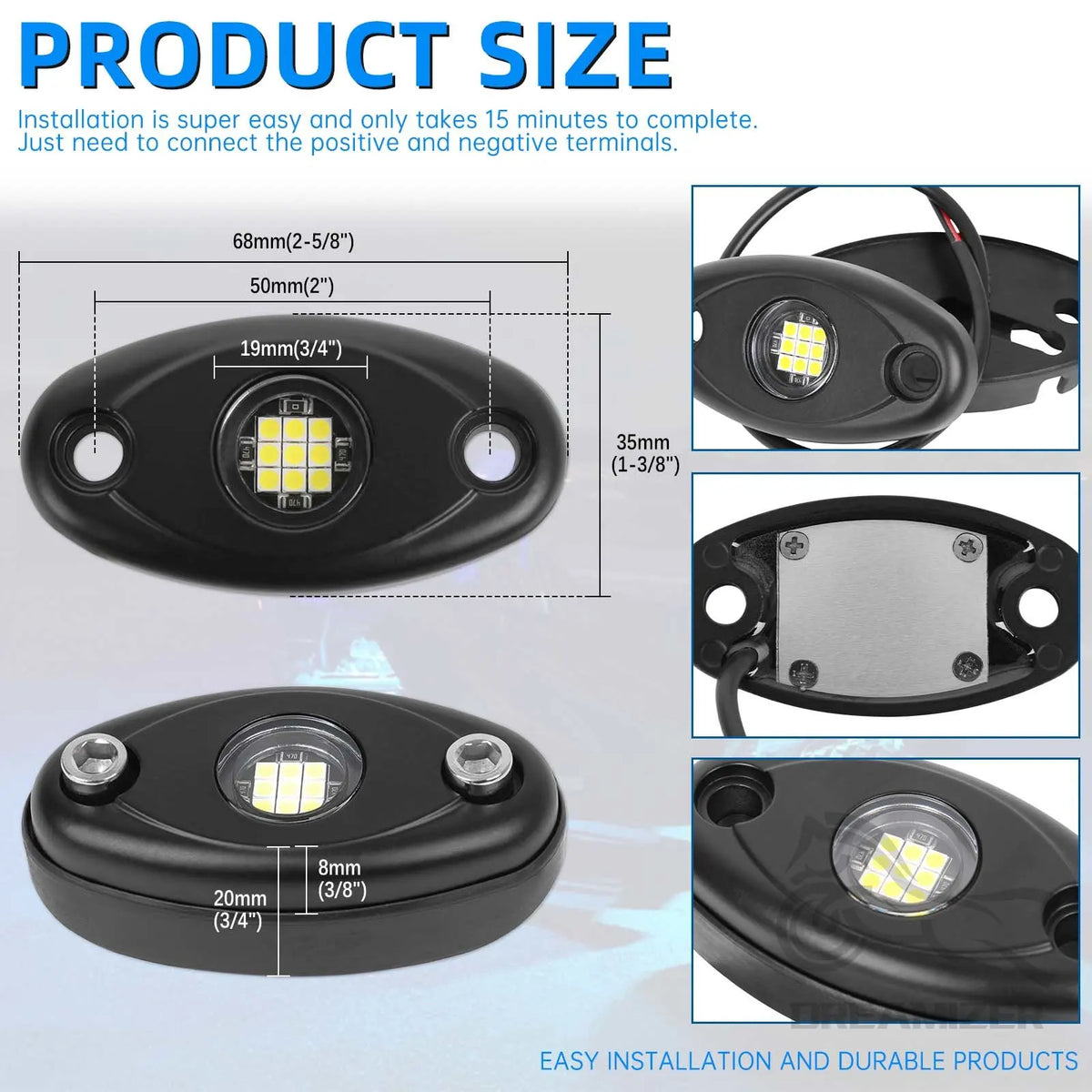 Underglow LED rock light kit for vehicles, view 6
