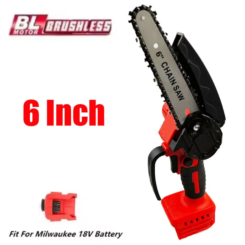 Fit for Milwaukee 18V Battery Electric Chainsaw 6 Inch Cordless Chain Saw Pruning Cutting Garden WoodworKing Power Tools