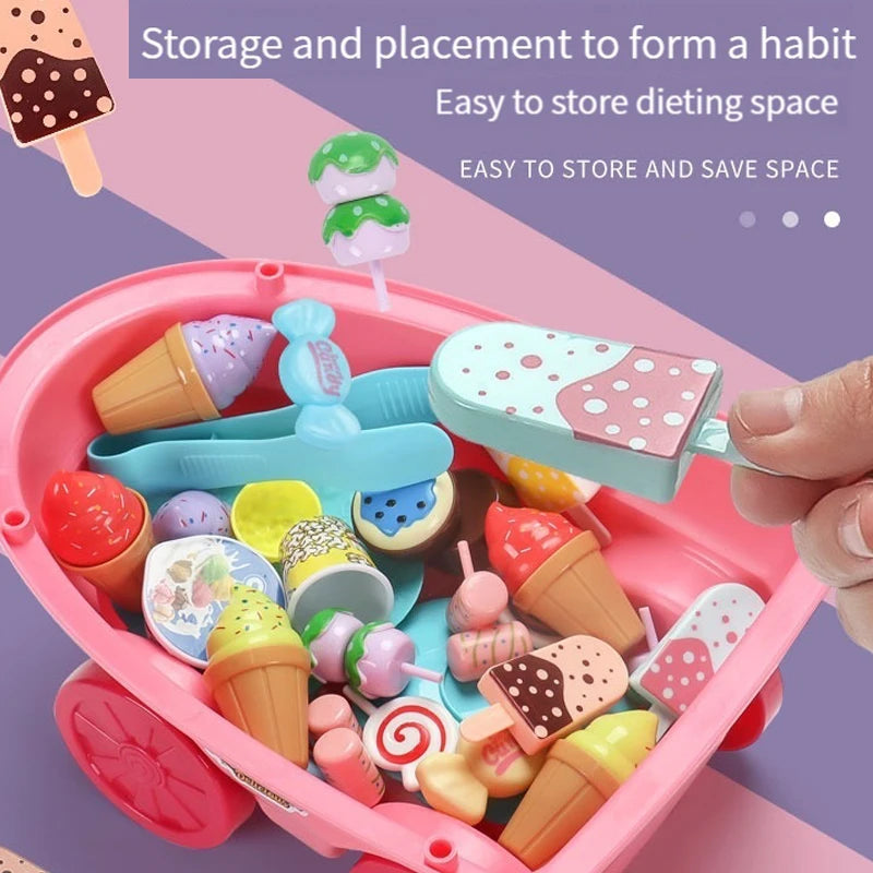 Children's Girls Play Every House Ice Cream Candy Ice Cream Truck, Puzzle Simulation Cart Kitchen Toy Set