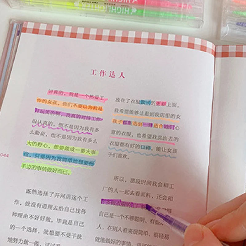 3/6Pcs/Set Double Head Fluorescent Highlighter Pen Markers Pastel Drawing Pen for Student School Office Supplies Cute Stationery