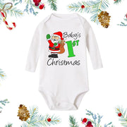 My First Christmas Newborn Baby White Long Sleeve Romper Cartoon Snowman Print Outfit Infant Baptism Bodysuit Clothes Xmas Gift