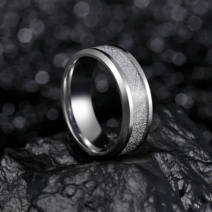 8mm Fashion Stainless Steel Men Jewelry Tungsten Carbide Ring Inlay Meteorite Wedding Bands for Women Jewelry Gifts