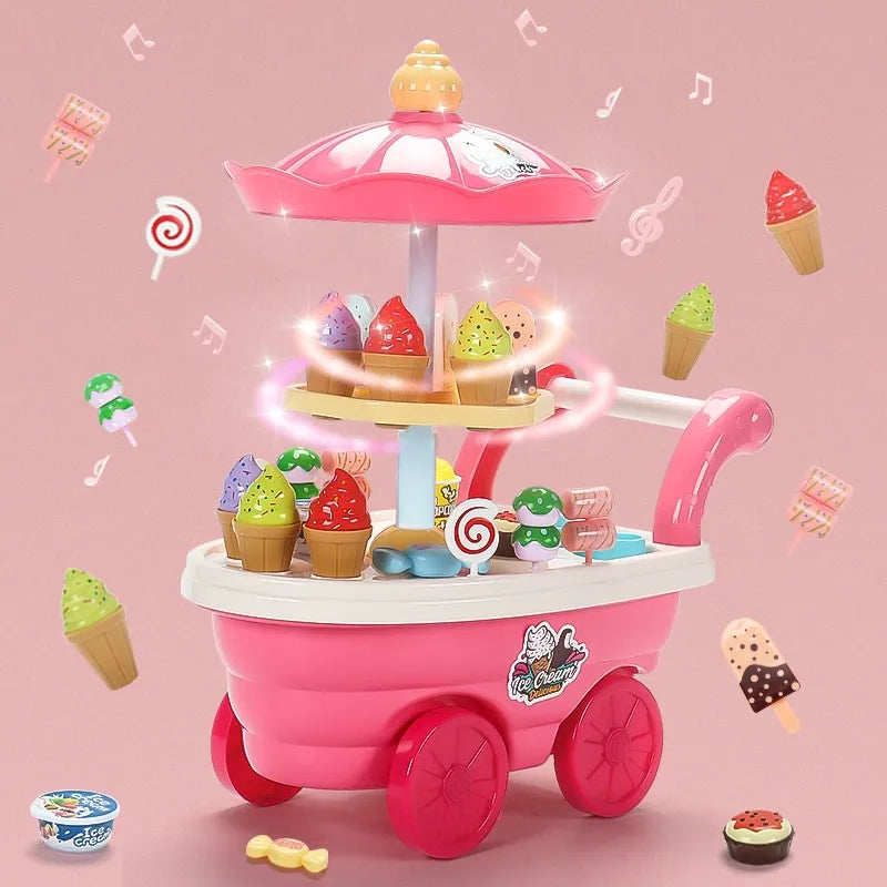Children's Girls Play Every House Ice Cream Candy Ice Cream Truck, Puzzle Simulation Cart Kitchen Toy Set