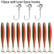 10PCS Soft Lure 5.5cm 7cm 10cm T Tail Worm 3PCS Jigging Head Hook 3g 5g 10g Metal Jig Carp Fishing Pesca Swimbait Gear Kit Bait