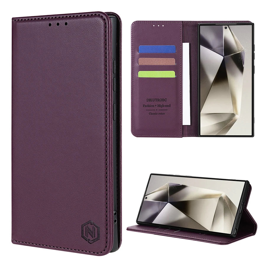 Wallet Skin Friendly Card Slot Magnetic Flip Leather Case For Samsung Galaxy S25 Edge S24 FE S23 Ultra S22 S21 S20 S10Plus Cover