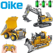 Oike 4WD Remote Control Excavator Alloy Dump Truck Bulldozer Radio Model RC Car Construction Vehicle with Lights Sound Toy Gift