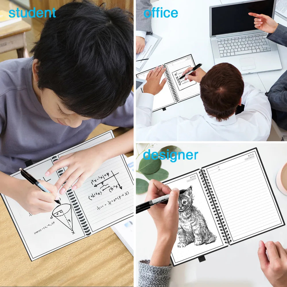 A6 Size Smart Reusable Erasable Notebook Microwave Wave Cloud Erase Notepad Note Pad Lined With Pen Save Paper