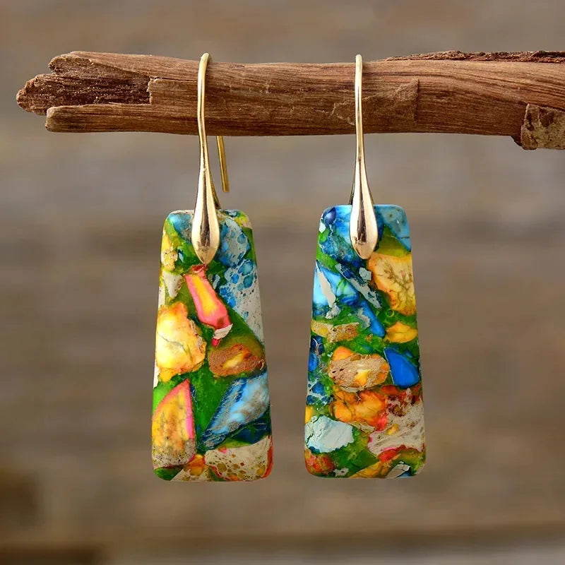 Bohemian Emperor Stone Geometric Pendant Earring Popular Natural Stone Jewelry Earrings for Women Luxury Boho Original earring