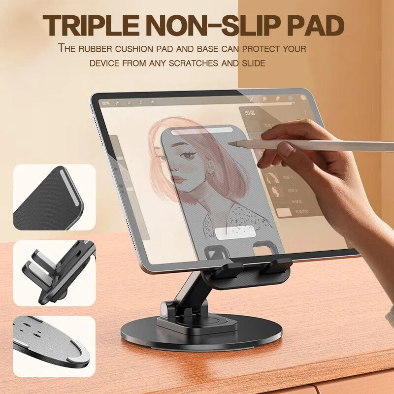 360 Degrees Rotable Metal Desk Mobile Phone Holder Stand For iPhone Xiaomi iPad Adjustable Desktop Tablet Table Cell Phone Stand