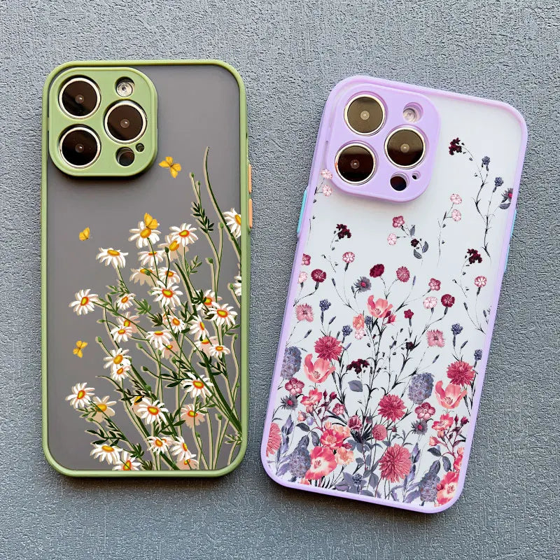 Hand Painted Phone Case For iPhone 17 16 15 X XS XR Flower Shockproof Case For iPhone 16 Plus 13 12 11 14 15 16 Pro MAX Cover
