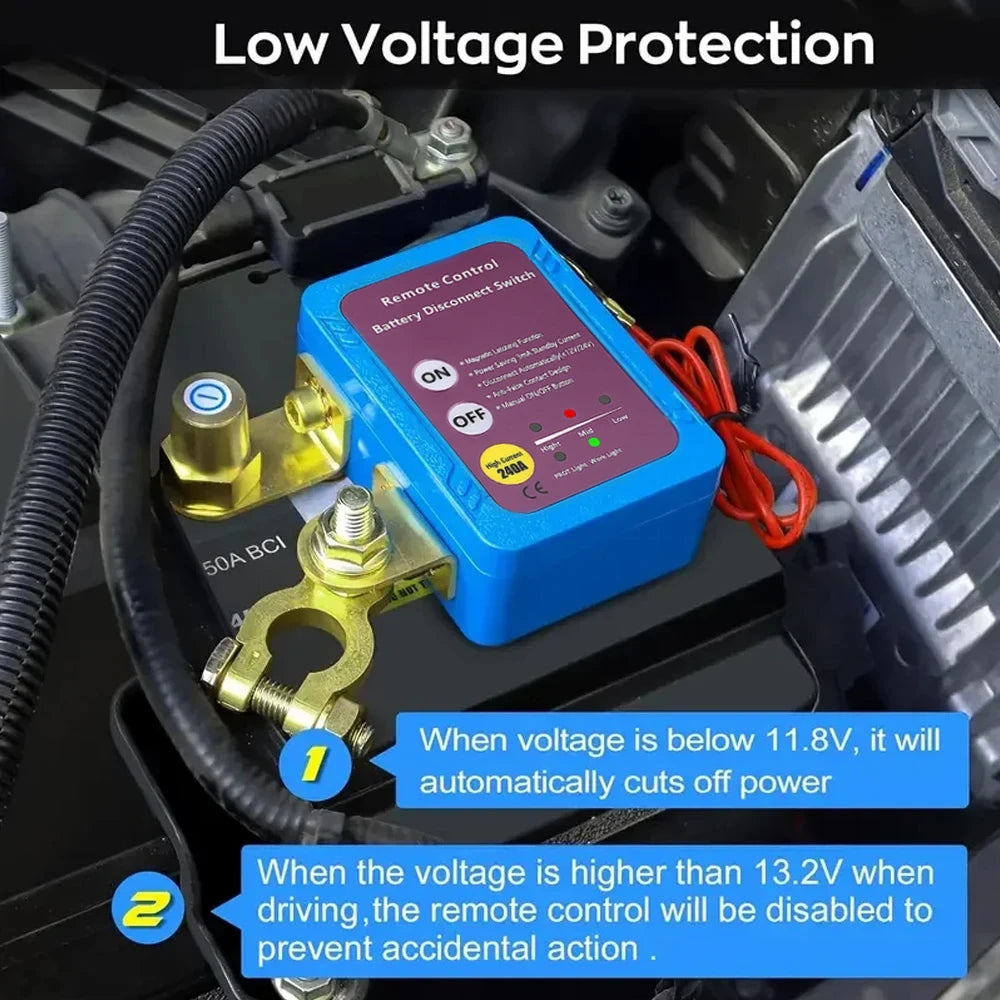Remote control 12V car battery disconnect switch