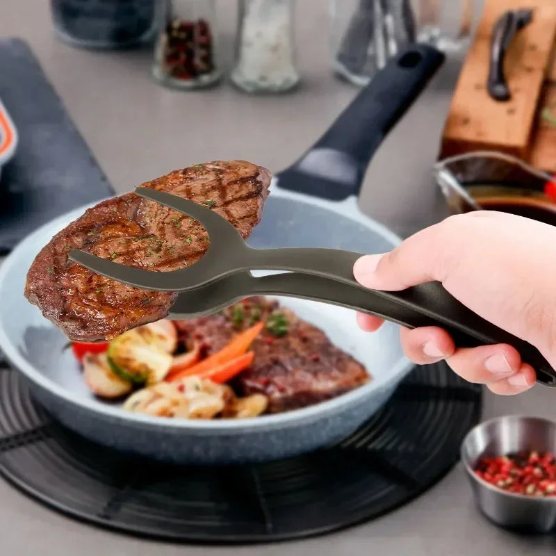 2 in 1 Nylon Grip Flip Tongs with Egg Spatula And Steak Turner Clamp Pancake Fried Turners Kitchen Cooking Accessories