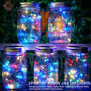 Solar Mason Jar Lights 20 LED Waterproof Fairy Firefly Jar Lid with Handles Lights For Patio Garden Wedding Decoration（No Jars）