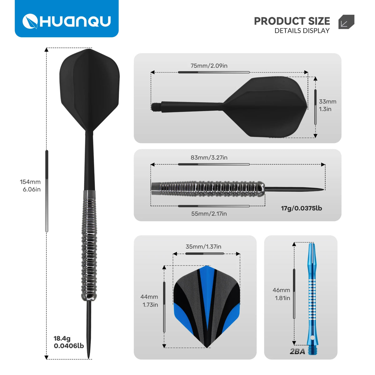 Huanqu Professional Dart Set, Six-Piece Dart Set with Spare Aluminum Shaft Flights and O-Rings, Complete Accessories, Durable Standard Darts, Indoor and Outdoor Competition Training Game Supplies, Universal Dart Set, Perfect