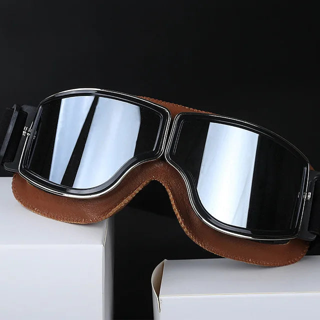 Motorcycle Glasses Windproof Motorcycle Helmet Glasses Sunglasses Retro Universal Folding Leather Retro Motorcycle Accessories