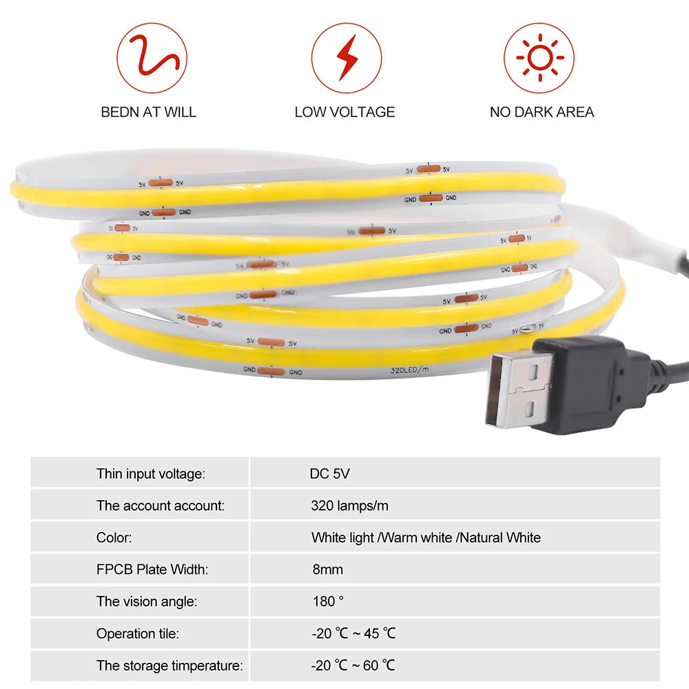 Flexible USB COB Light Strip