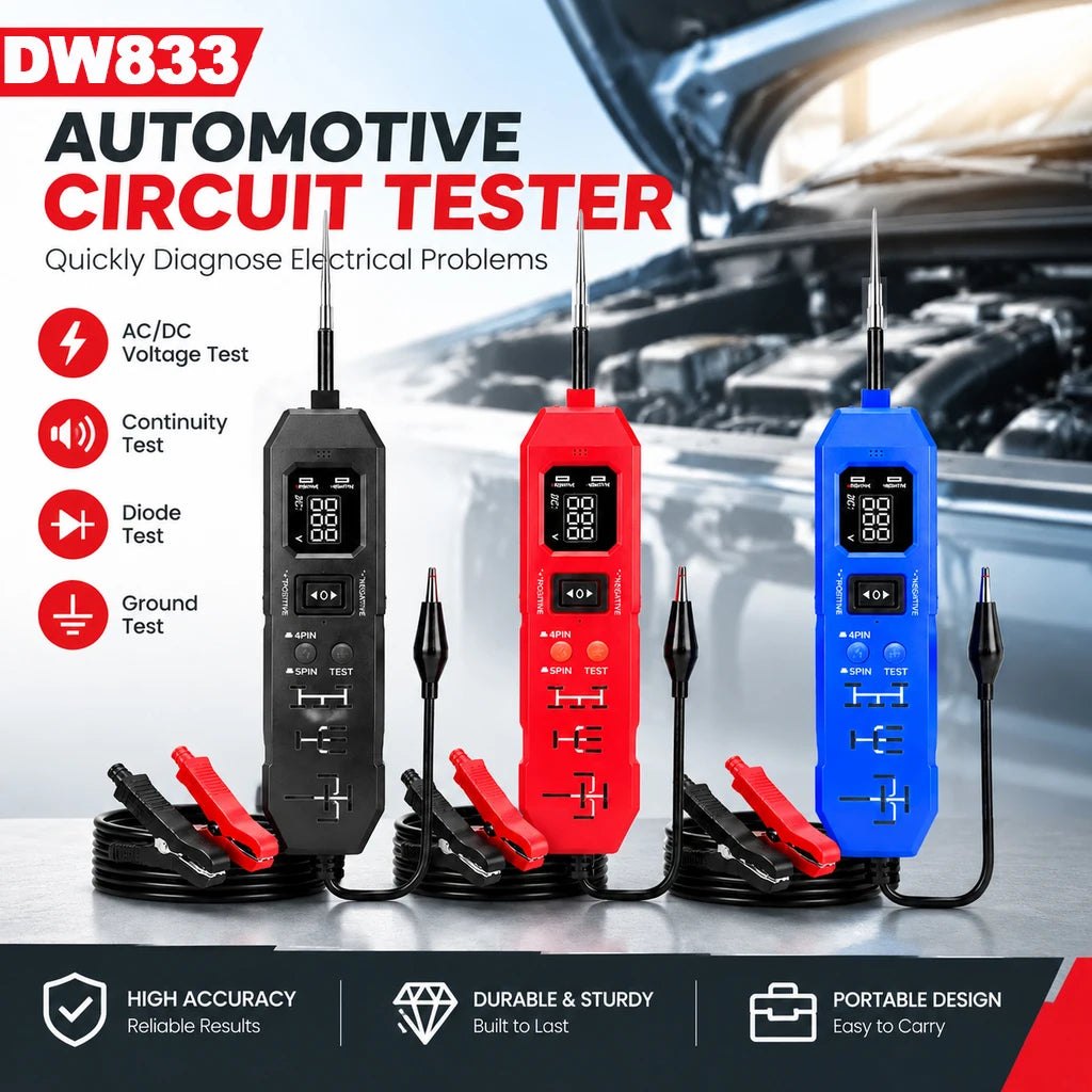Automotive circuit and relay tester with digital display