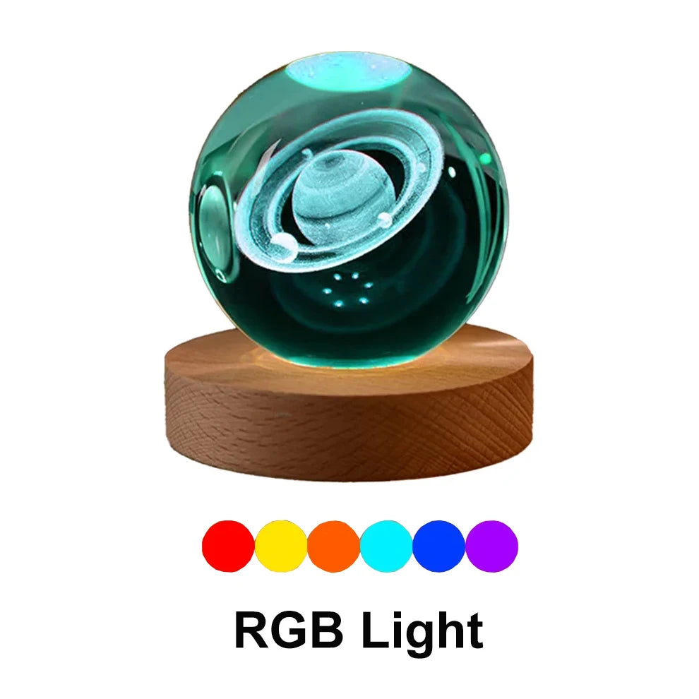 GGbingo 6cm Bedside RGB Lamp Solar Theme Cosmos Series Crystal Ball Night Lights Milky Way Moon for Desk Creative Gift