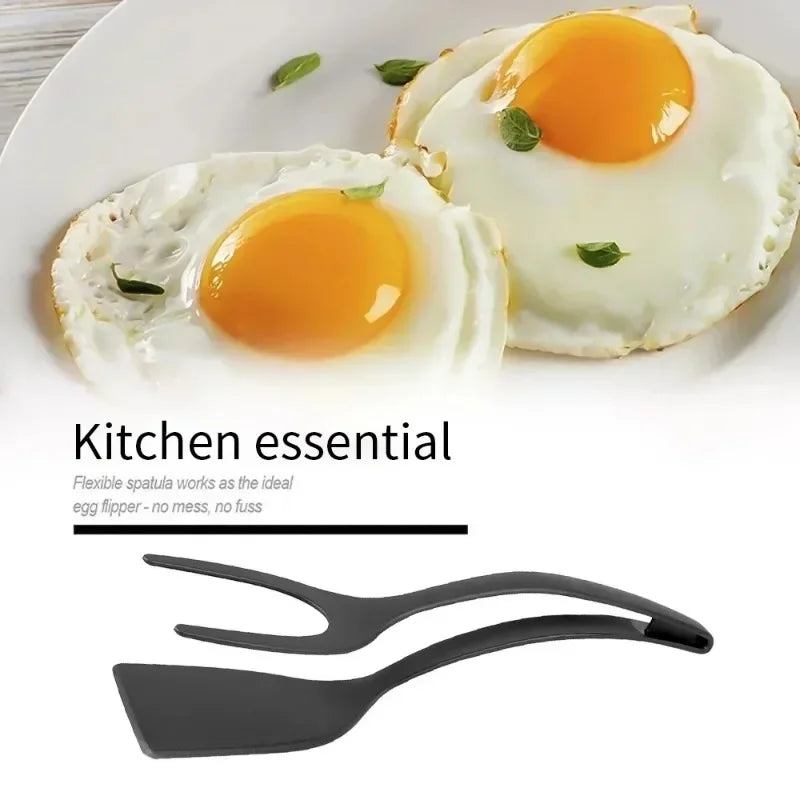2 in 1 Nylon Grip Flip Tongs with Egg Spatula And Steak Turner Clamp Pancake Fried Turners Kitchen Cooking Accessories