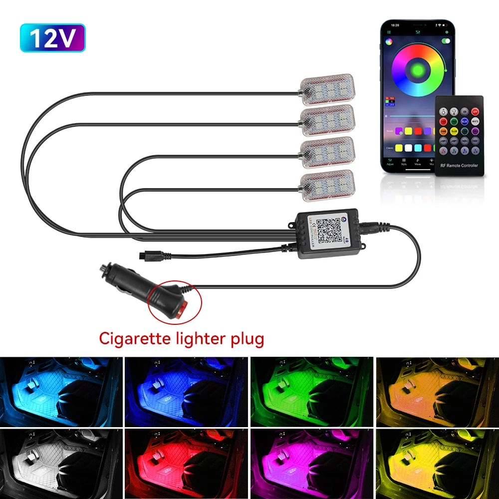 Footwell RGB interior LED light strips for cars, view 8