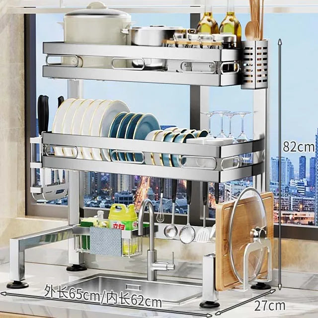 Kitchen Storage Rack Countertop Sink Shelf Bowl Draining Rack Multifunctional Dish Cutlery Knife Spoon Sink Rack Set Organizer