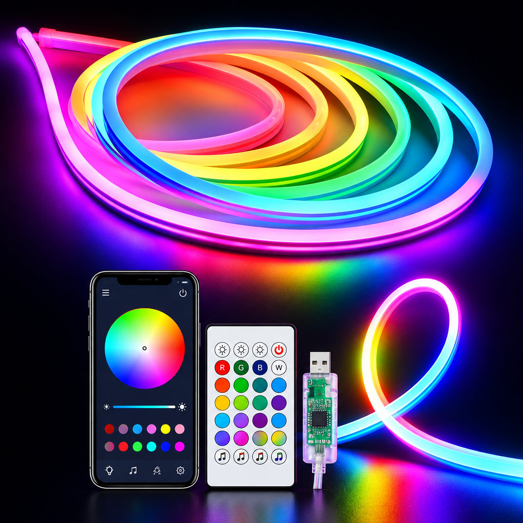 5V RGB+IC Neon Strip Light 1M 2M 3M 5M 10M USB Waterproof Flexible LED Strip Lights With Bluetooth Remote Control For Home Decor